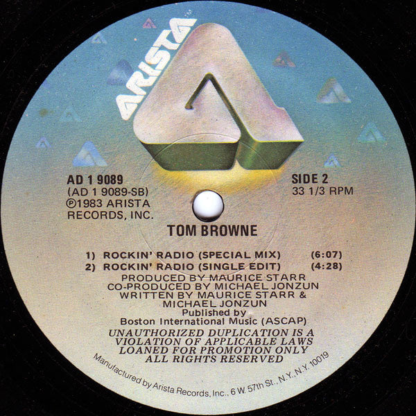 Tom Browne : Rockin' Radio (12", Promo)