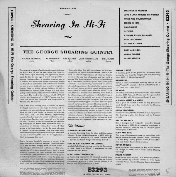 The George Shearing Quintet : Shearing In Hi Fi    (LP, Album, Mono)