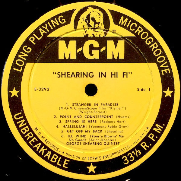 The George Shearing Quintet : Shearing In Hi Fi    (LP, Album, Mono)