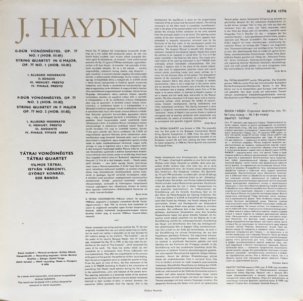 Joseph Haydn, Tátrai Quartet : String Quartets In G Major Op.77/1 & In F Major Op. 77/2 (LP)