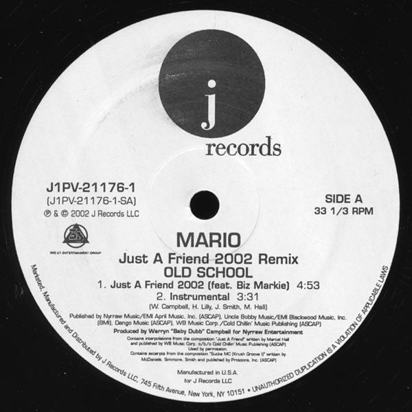 Mario : Just A Friend (2002 Remix) (12")