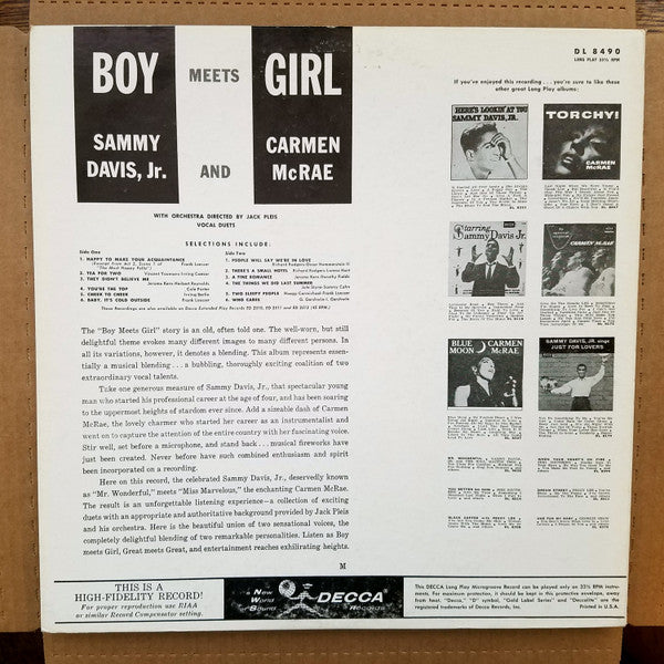 Sammy Davis Jr. And Carmen McRae : Boy Meets Girl (LP, Album, Mono)
