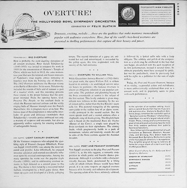 The Hollywood Bowl Symphony Orchestra Conducted By Felix Slatkin : Overture ! (LP, Album, Mono)