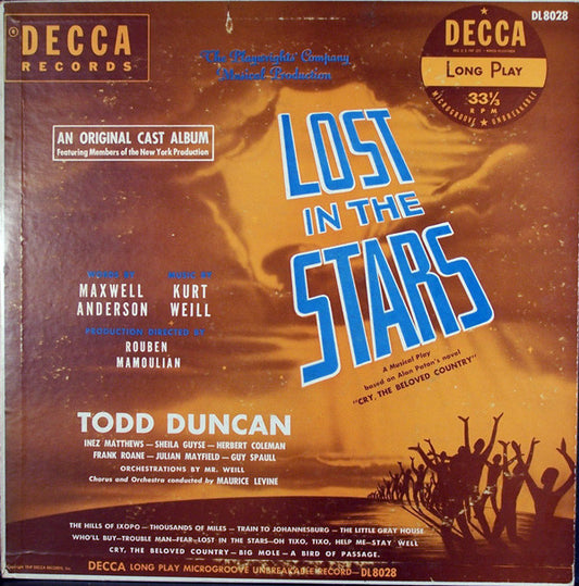 Kurt Weill, Maxwell Anderson - Todd Duncan (3) - Inez Matthews - Sheila Guyse - Herbert Coleman - Frank Roane - Julian Mayfield - Guy Paul : Lost In The Stars (Original Cast) (LP, Mono)