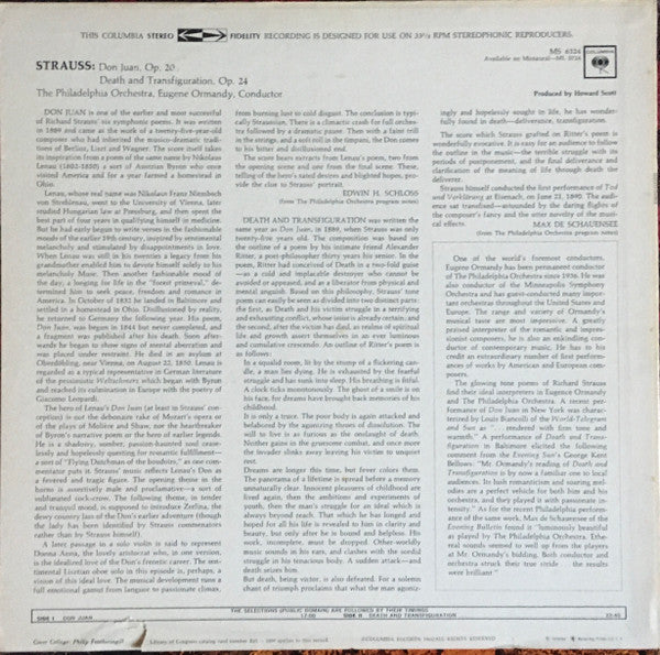 Richard Strauss, The Philadelphia Orchestra, Eugene Ormandy :  Don Juan / Death And Transfiguration (LP, Album)