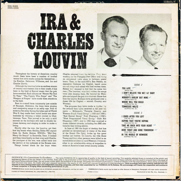 Ira Louvin & Charlie Louvin : Ira & Charles Louvin (LP, Comp, Mono)