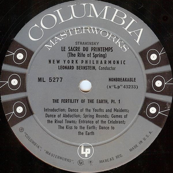Igor Stravinsky / The New York Philharmonic Orchestra, Leonard Bernstein : Le Sacre Du Printemps (LP, Album, Mono)