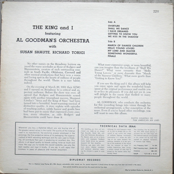 Al Goodman And His Orchestra With Susan Shaute And Richard Torigi : King And I (LP, Album)