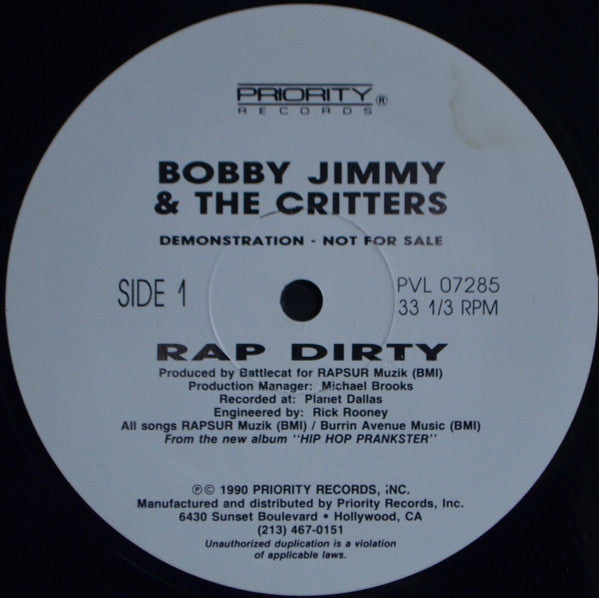 Bobby Jimmy And The Critters : Rap Dirty (12", Maxi, Promo)