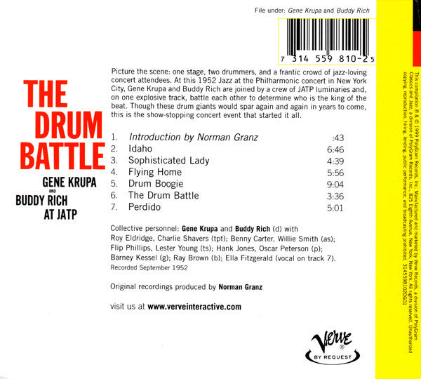 Gene Krupa And Buddy Rich : The Drum Battle (Gene Krupa And Buddy Rich At JATP) (CD, Album, RE, RM, Dig)