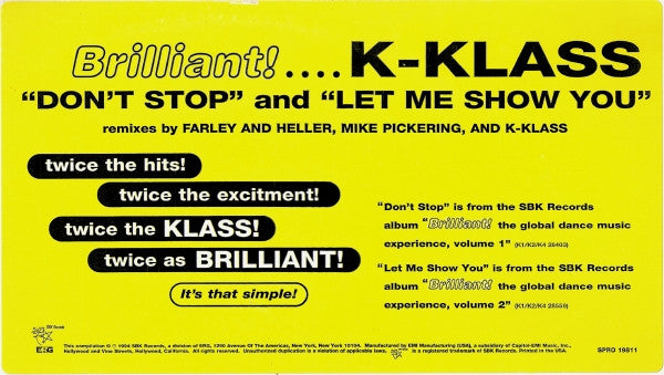 K-Klass : Don't Stop / Let Me Show You (12", Promo)