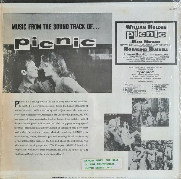 George Duning / Morris Stoloff Conducting The Columbia Pictures Orchestra : Music From The Sound Track Of The Columbia Picture "Picnic" (LP, Album, RE)