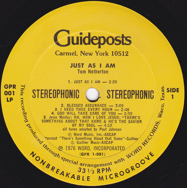 Tom Netherton : Just As I Am (LP, Album)