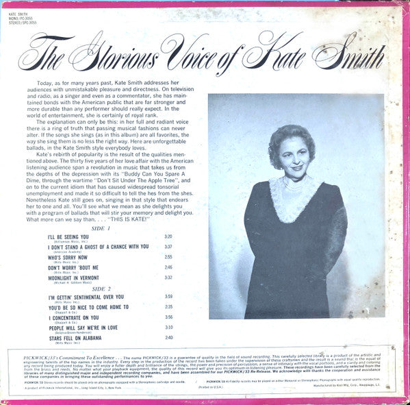 Kate Smith (2) : The Glorious Voice Of Kate Smith (LP, Mono)