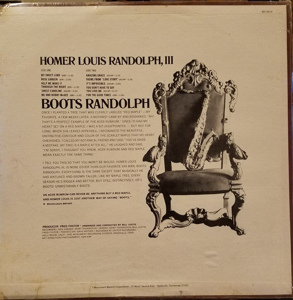 Boots Randolph : Homer Louis Randolph, III (LP, Mono)