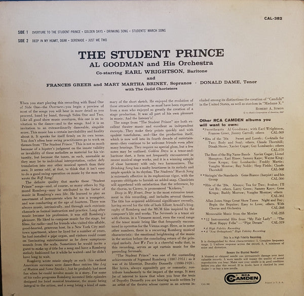 Al Goodman And His Orchestra, Sigmund Romberg : The Student Prince (LP, Album)