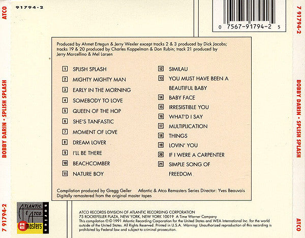 Bobby Darin : Splish Splash - The Best Of Bobby Darin Volume One (CD, Comp, RM, Spe)