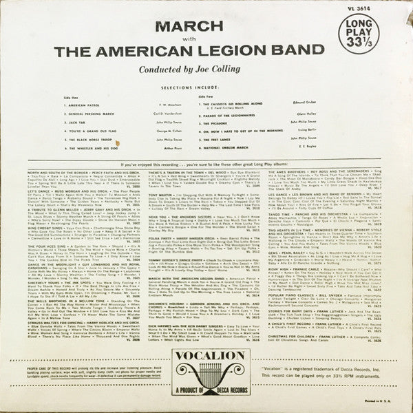 American Legion Band Conducted By Joe Colling : March With The American Legion Band (LP, Comp)