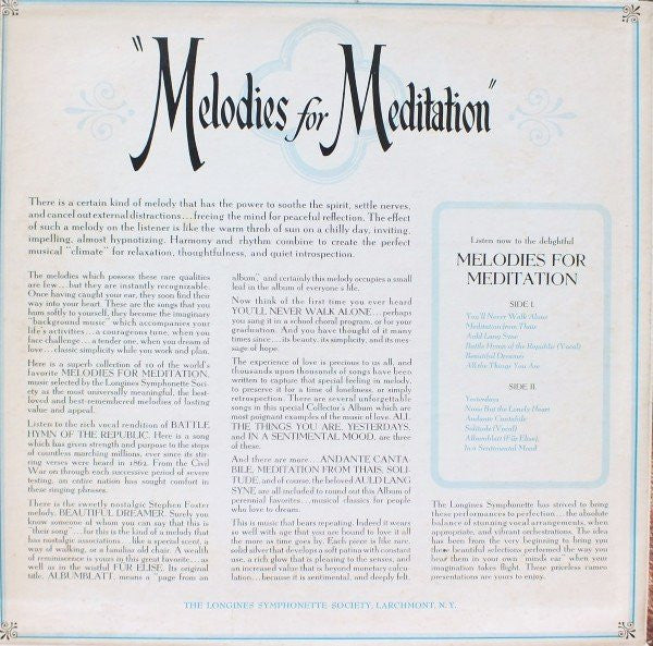 The Longines Symphonette : Melodies For Meditation (LP, Album)
