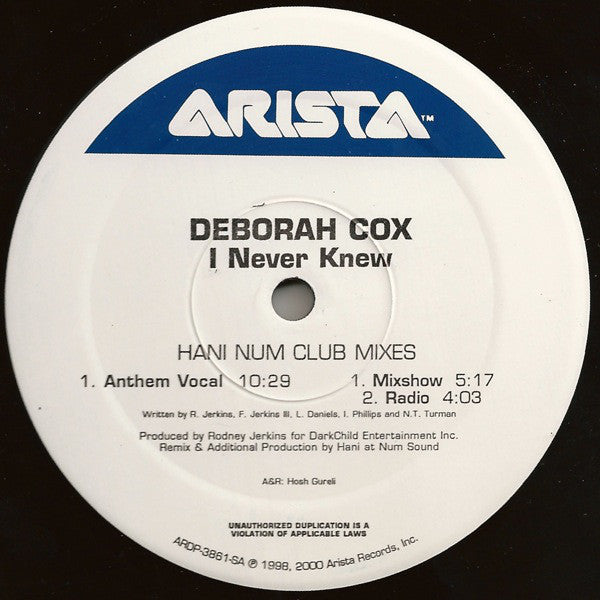 Deborah Cox : I Never Knew (Hani Num Club Mixes) (12", Promo)