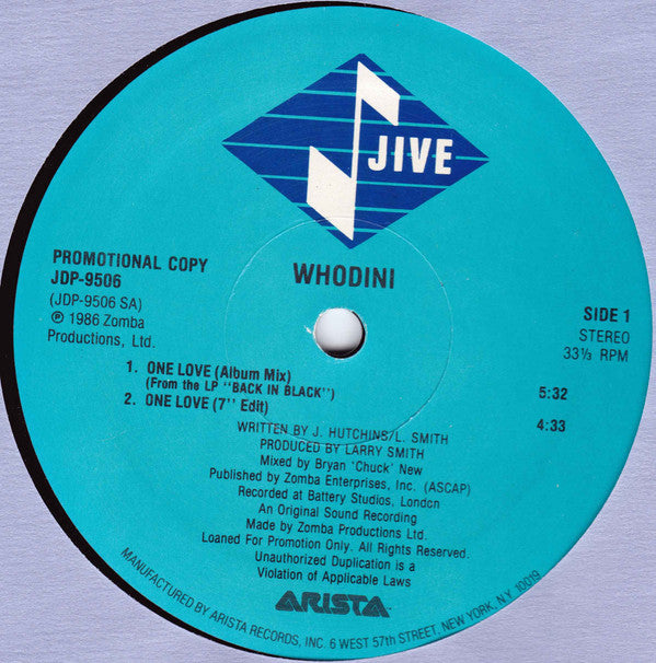 Whodini : One Love (12", Promo)