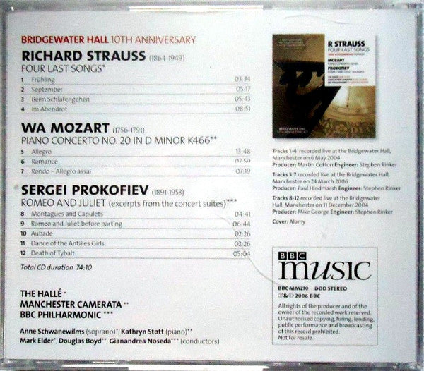 Richard Strauss, Wolfgang Amadeus Mozart, Sergei Prokofiev : Four Last Songs / Piano Concerto No. 20 / Romeo And Juliet (CD, Album)