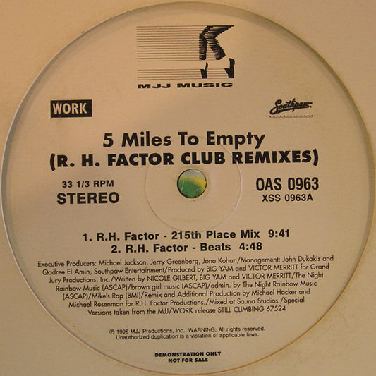 Brownstone : 5 Miles To Empty (R. H. Factor Club Remixes) (12", Promo)