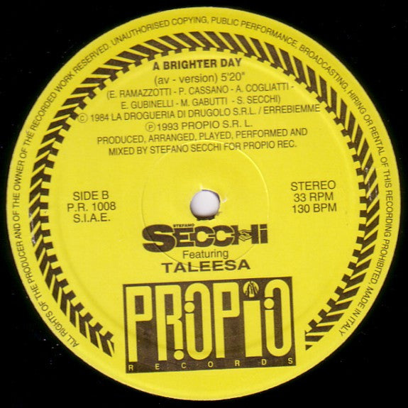 Stefano Secchi Featuring Taleesa : A Brighter Day (12")