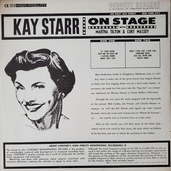 Kay Starr With Martha Tilton & Curt Massey : On Stage (LP, Mono)