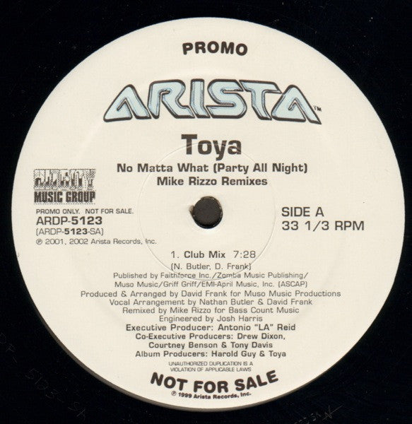 Toya (2) : No Matter What (Party All Night) (Mike Rizzo Remixes) (12", Promo)