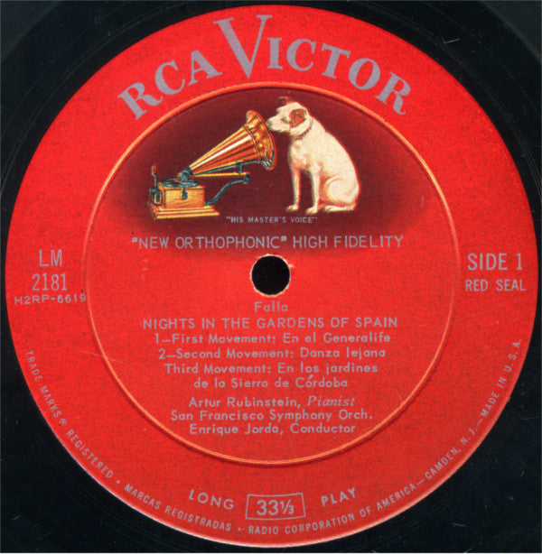 Manuel De Falla - Arthur Rubinstein, San Francisco Symphony, Enrique Jordá : Nights In The Gardens Of Spain (LP, Album, Mono, RP)