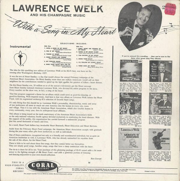 Lawrence Welk And His Champagne Music : With A Song In My Heart (LP, Album)