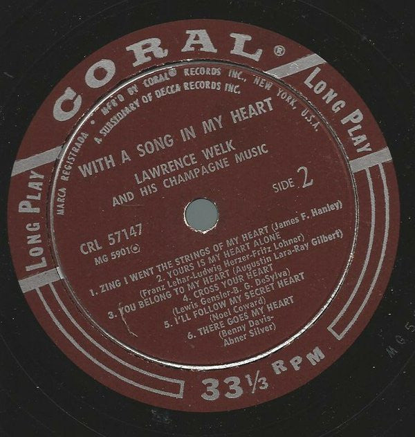Lawrence Welk And His Champagne Music : With A Song In My Heart (LP, Album)