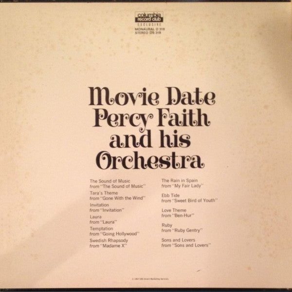 Percy Faith And His Orchestra* : Movie Date (LP, Album, Mono, Club)