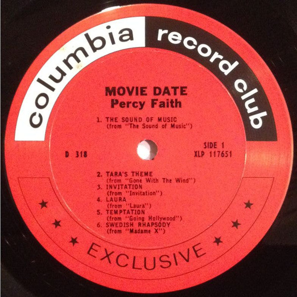 Percy Faith And His Orchestra* : Movie Date (LP, Album, Mono, Club)