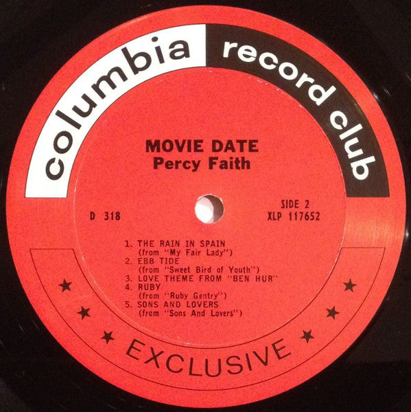 Percy Faith And His Orchestra* : Movie Date (LP, Album, Mono, Club)
