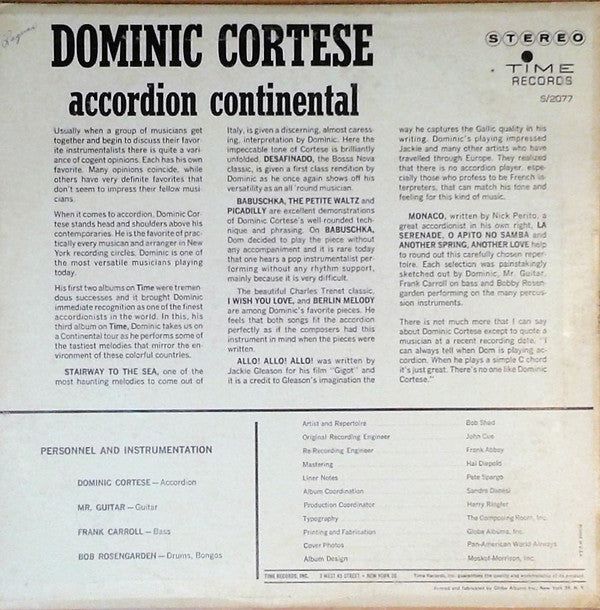 Dominic Cortese : Accordion Continental (LP)