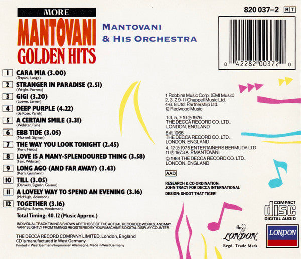 Mantovani And His Orchestra : More Mantovani Golden Hits (CD, RE)