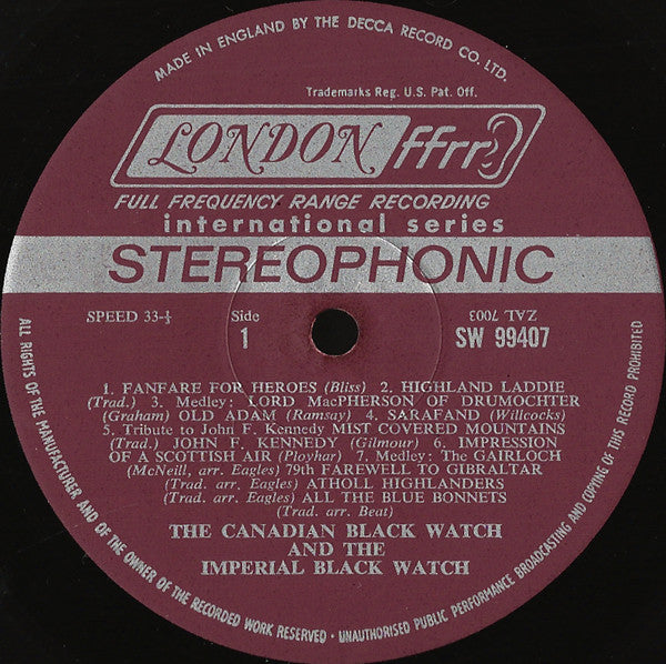 Pipes And Drums Of The 1st Battalion The Black Watch And The Pipes And Drums Of The Black Watch Of Canada R.H.R. Second Battalion : The Black Watch (War Pipe And Plaid) (LP, Album)