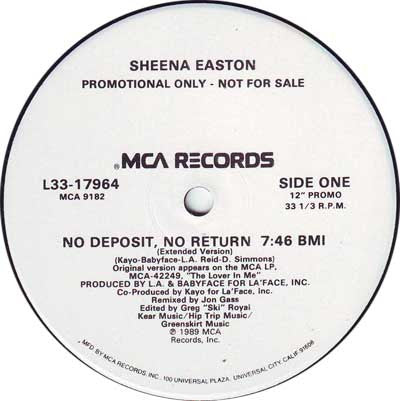 Sheena Easton : No Deposit, No Return (12", Promo)