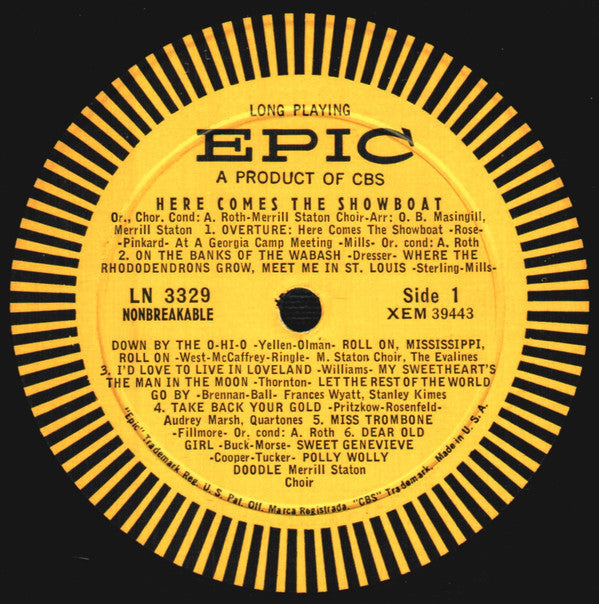 The Merrill Staton Choir, Gordon Goodman, Stanley Kimes, Mac Perrin, Audrey Marsh, Frances Wyatt, The Evalines, The Quartones : Here Comes The Showboat (LP, Album, Mono, Bri)