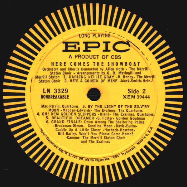 The Merrill Staton Choir, Gordon Goodman, Stanley Kimes, Mac Perrin, Audrey Marsh, Frances Wyatt, The Evalines, The Quartones : Here Comes The Showboat (LP, Album, Mono, Bri)