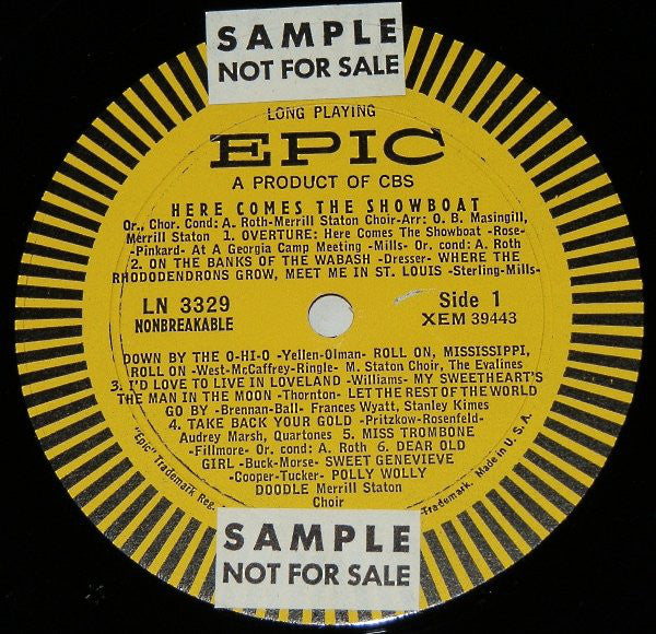 The Merrill Staton Choir, Gordon Goodman, Stanley Kimes, Mac Perrin, Audrey Marsh, Frances Wyatt, The Evalines, The Quartones : Here Comes The Showboat (LP, Album, Mono, Bri)