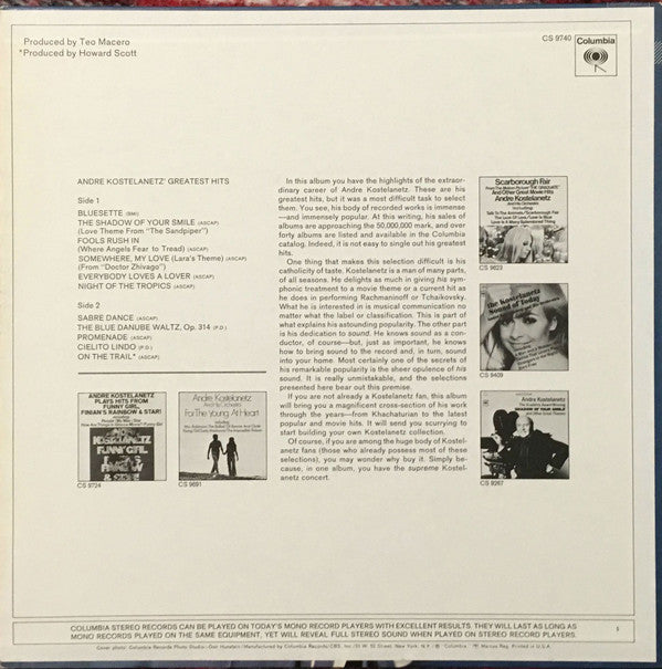 André Kostelanetz : Andre Kostelanetz' Greatest Hits (LP, Album, Comp)