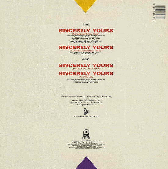 Sweet Sensation With Romeo J.D. : Sincerely Yours (12")