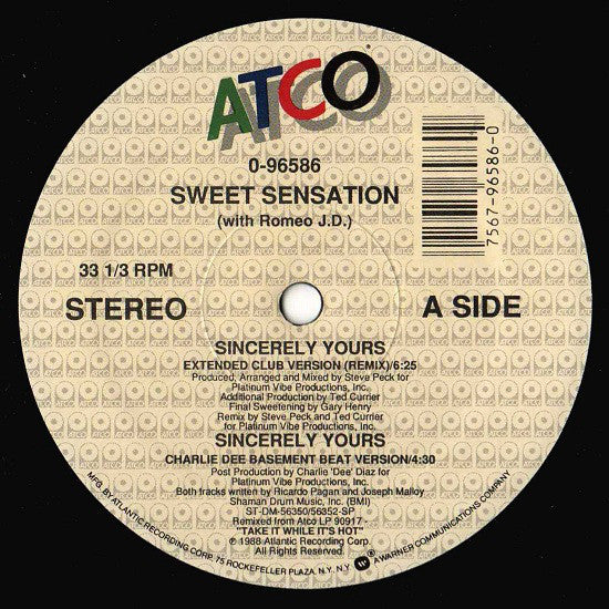 Sweet Sensation With Romeo J.D. : Sincerely Yours (12")