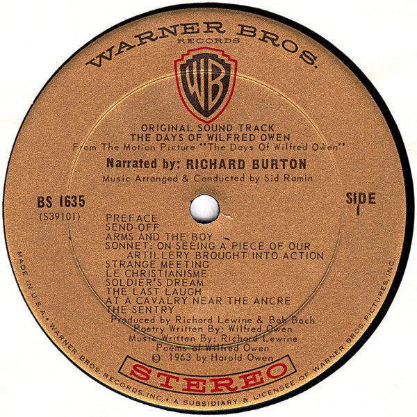 Richard Burton (2) / Richard Lewine : The Days Of Wilfred Owen (Original Soundtrack) (LP, Album)