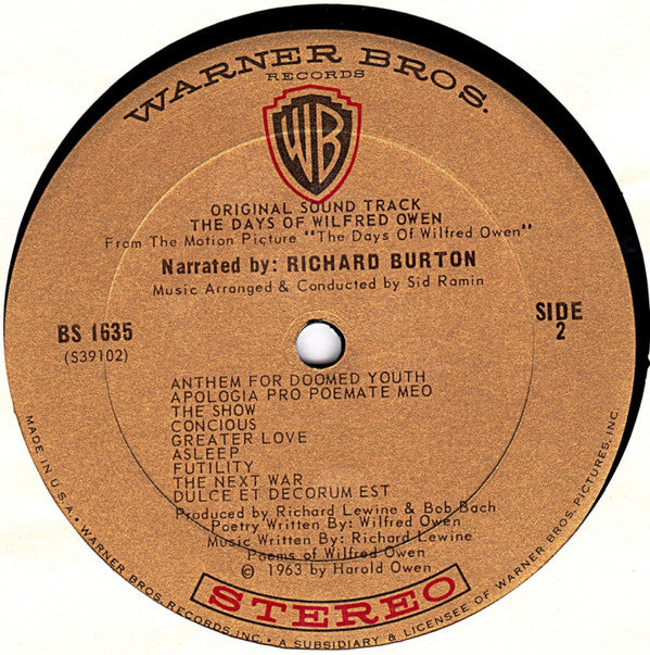 Richard Burton (2) / Richard Lewine : The Days Of Wilfred Owen (Original Soundtrack) (LP, Album)