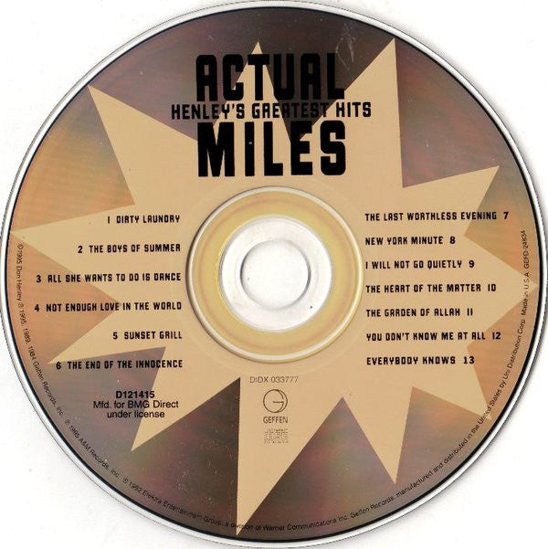 Don Henley : Actual Miles (Henley's Greatest Hits) (CD, Comp, Club, RE, Cin)