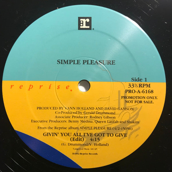 Simple Pleasure : Givin' You All I've Got To Give (12", Promo)